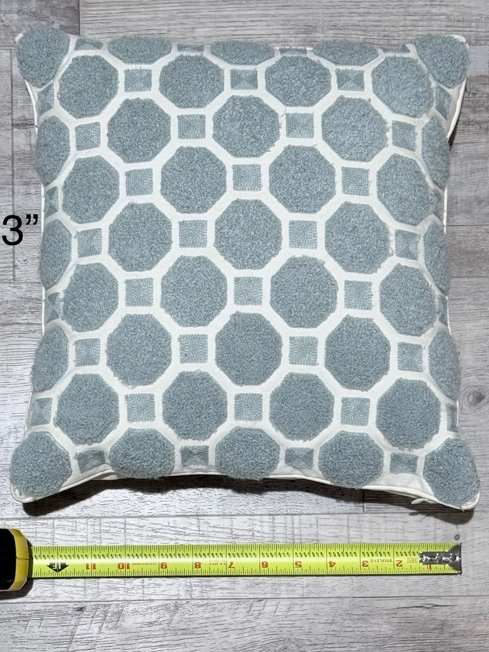 Plush Geometric Accent Pillow - Light Blue and Cream